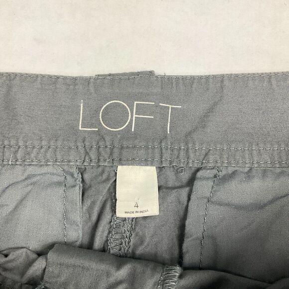 LOFT Womens Cotton Pencil Mini Skirt Gray Casual Zip Up Tie Waist Pockets Size 4 - Picture 4 of 10